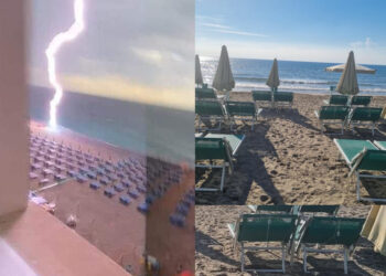 Frike tek pushuesit, rrufeja bie papritur ne breg te detit (VIDEO)