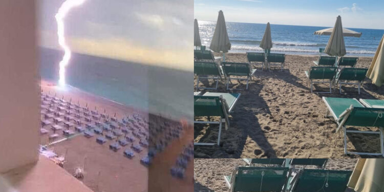 Frike tek pushuesit, rrufeja bie papritur ne breg te detit (VIDEO)