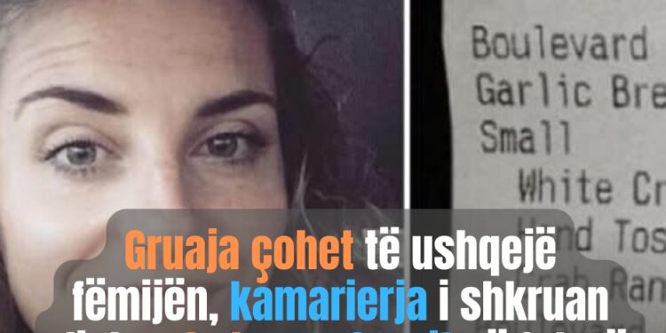 Gruaja çohet të ushqejë fëmijën, kamarierja i shkruan diçka shokuese burrit në faturë