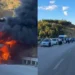 Shpërthen në flakë autobusi me turistë në hyrje të tunelit të Elbasanit, bllokohet rruga