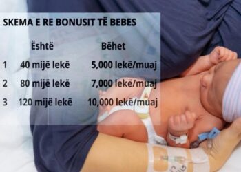 Ndryshon bonusi i bebeve nga 1 korriku, nga pagesa njëherë në pagë mujore nga 50 deri në 100 mijë lekë..